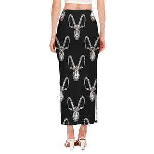 White And Black Capricorn Sign Print Side Slit Maxi Skirt