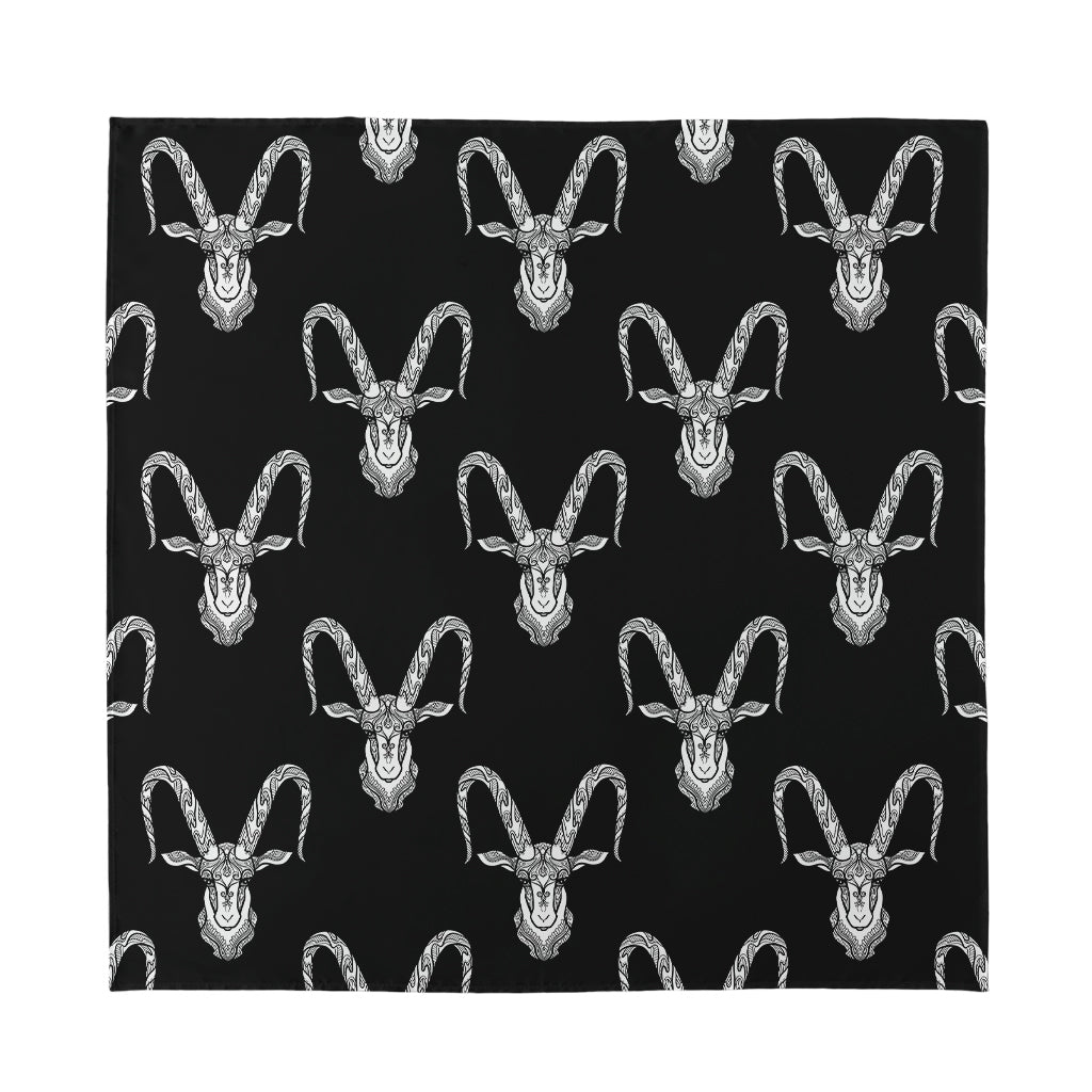 White And Black Capricorn Sign Print Silk Bandana