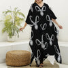 White And Black Capricorn Sign Print Silk V-Neck Kaftan Dress