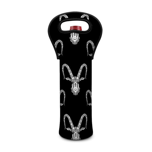 White And Black Capricorn Sign Print Single Neoprene Wine Tote