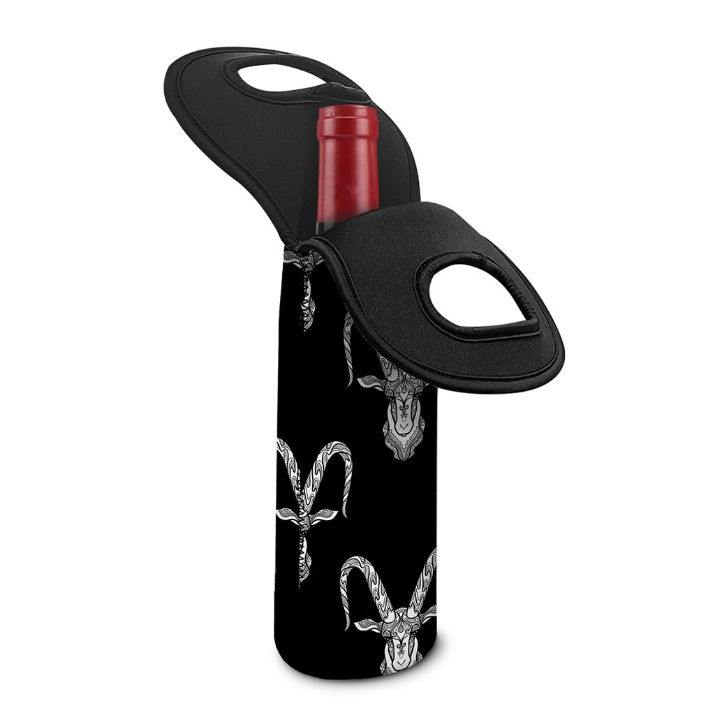 White And Black Capricorn Sign Print Single Neoprene Wine Tote