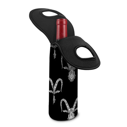 White And Black Capricorn Sign Print Single Neoprene Wine Tote