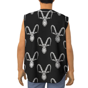 White And Black Capricorn Sign Print Sleeveless Baseball Jersey