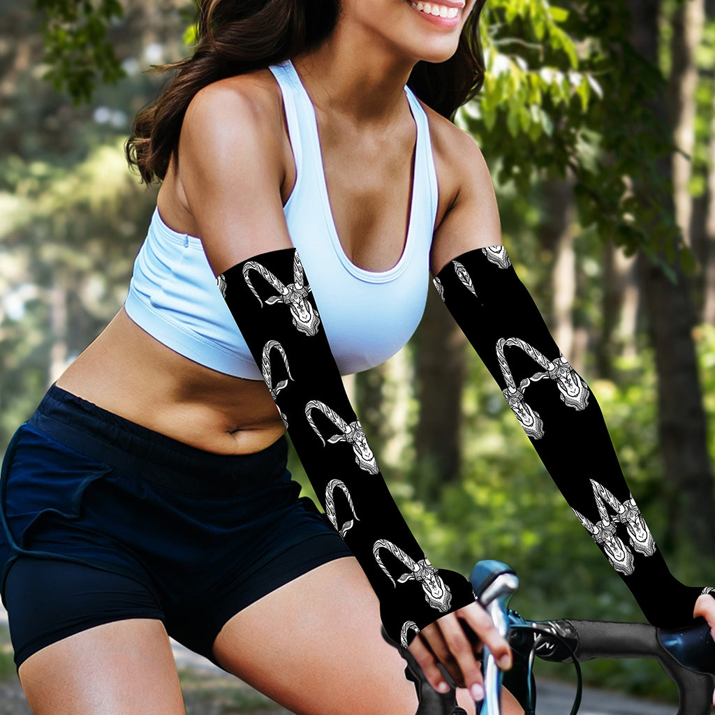 White And Black Capricorn Sign Print Sun Protection Arm Sleeves