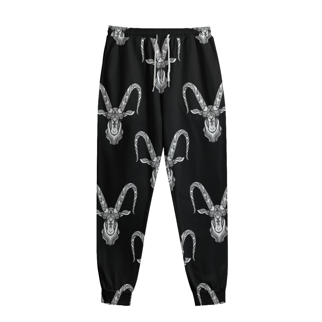 White And Black Capricorn Sign Print Sweatpants
