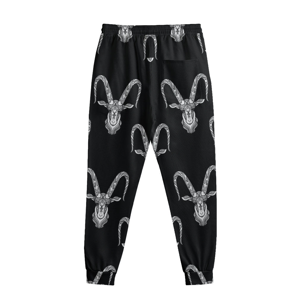 White And Black Capricorn Sign Print Sweatpants