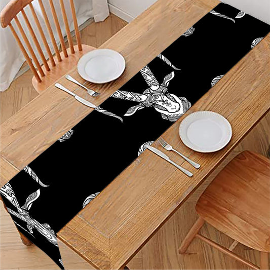 White And Black Capricorn Sign Print Table Runner