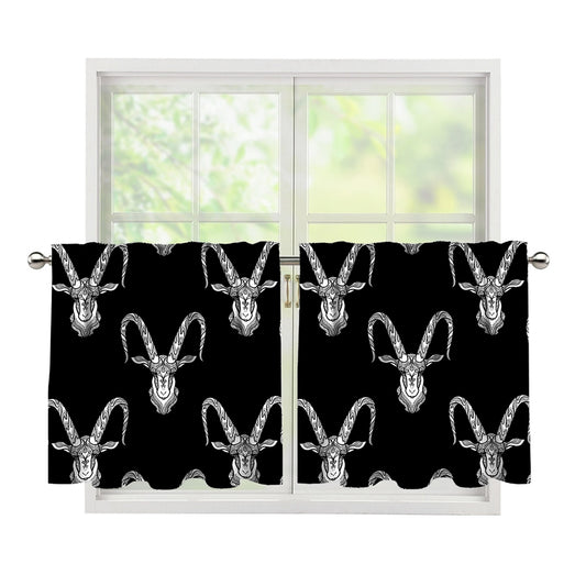 White And Black Capricorn Sign Print Tier Curtains