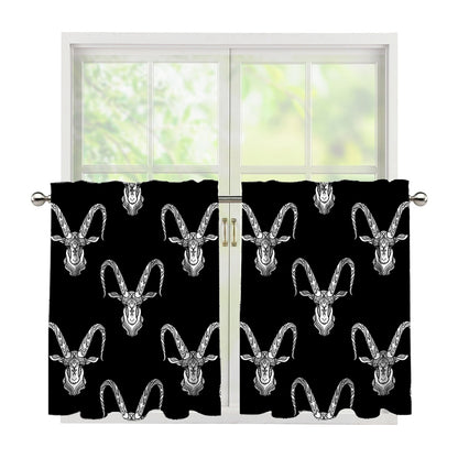 White And Black Capricorn Sign Print Tier Curtains
