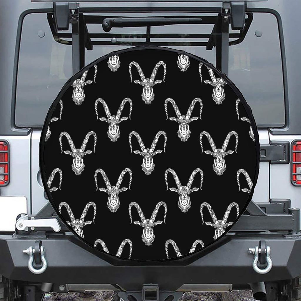 White And Black Capricorn Sign Print Tire Cover