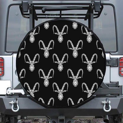 White And Black Capricorn Sign Print Tire Cover