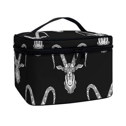 White And Black Capricorn Sign Print Travel Makeup Bag