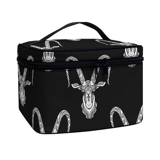 White And Black Capricorn Sign Print Travel Makeup Bag