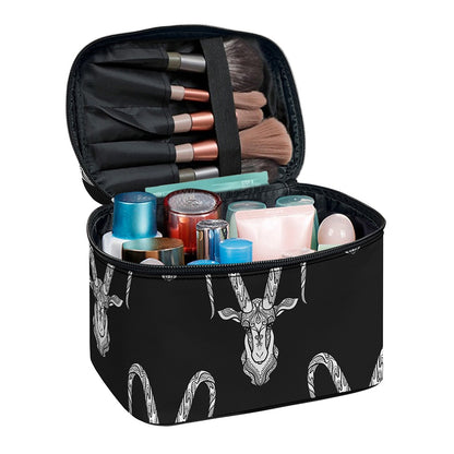 White And Black Capricorn Sign Print Travel Makeup Bag