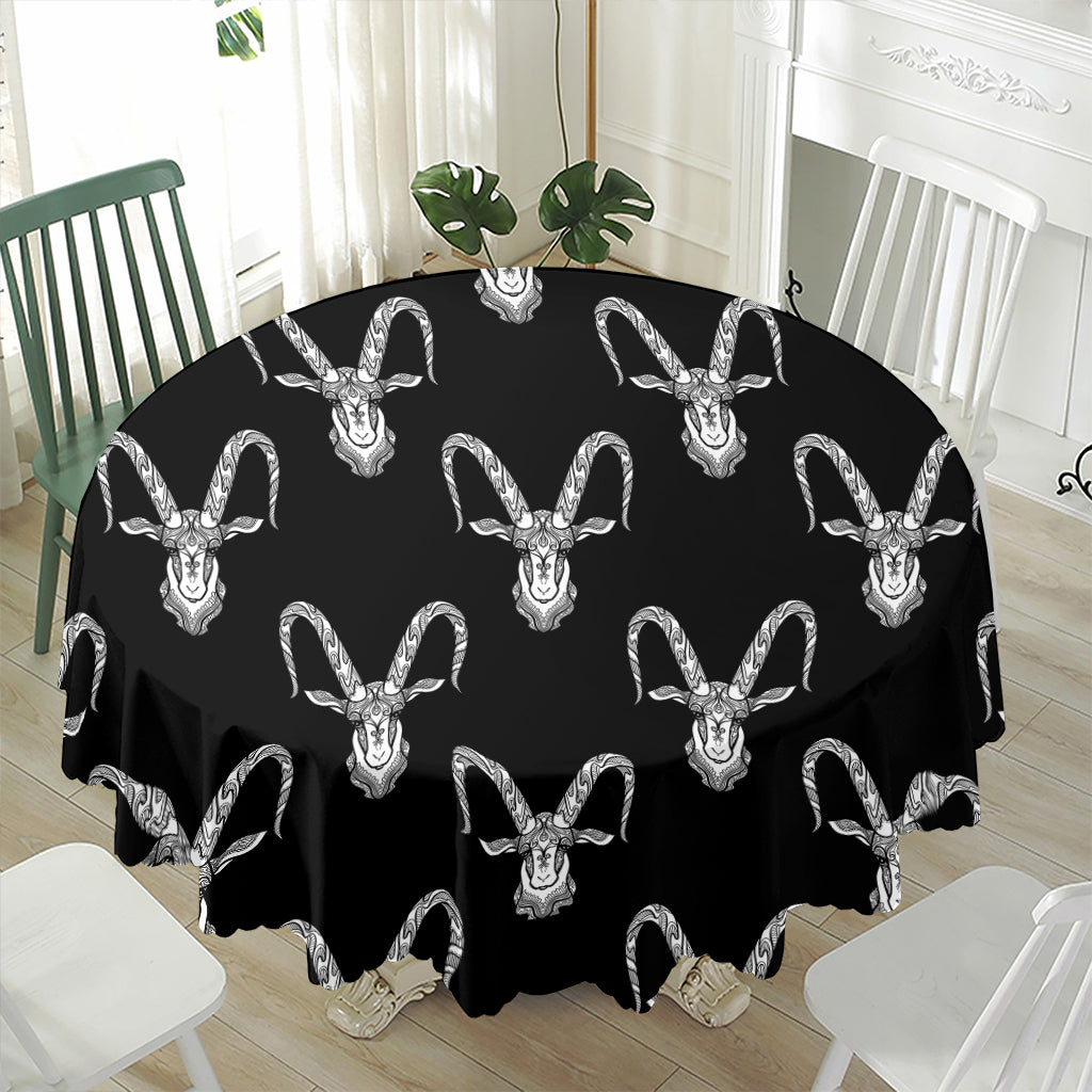 White And Black Capricorn Sign Print Waterproof Round Tablecloth