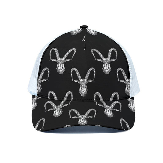 White And Black Capricorn Sign Print White Mesh Trucker Cap