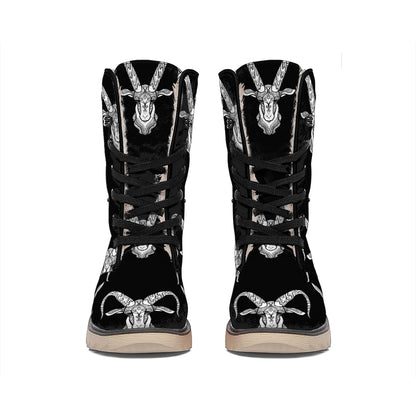 White And Black Capricorn Sign Print Winter Boots