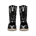 White And Black Capricorn Sign Print Winter Boots