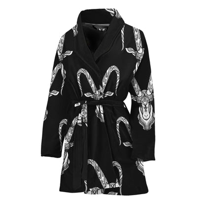 White And Black Capricorn Sign Print Women's Bathrobe