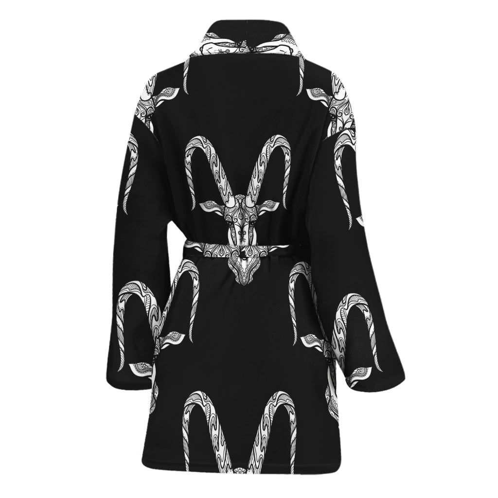 White And Black Capricorn Sign Print Women's Bathrobe
