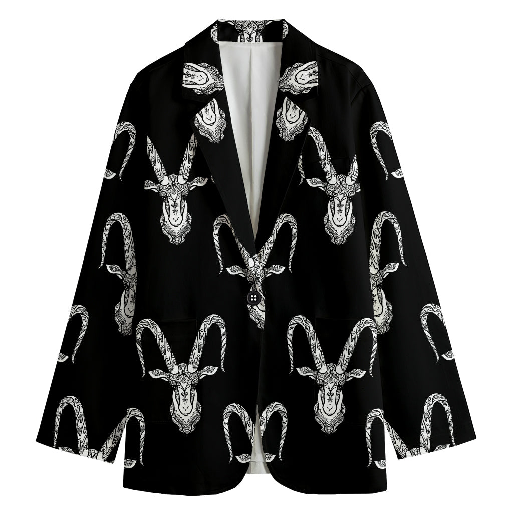 White And Black Capricorn Sign Print Women's Blazer