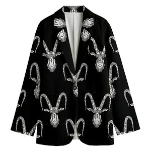 White And Black Capricorn Sign Print Women's Blazer