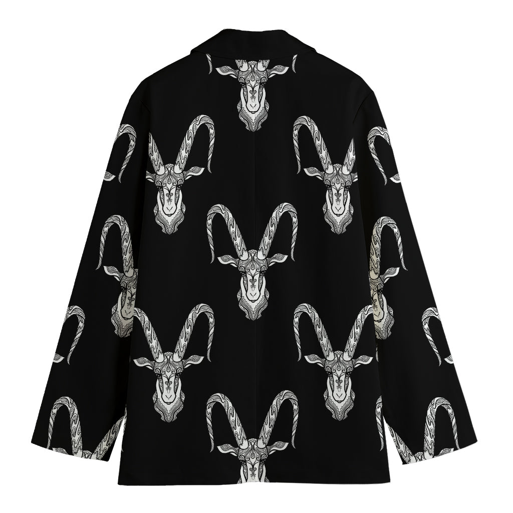 White And Black Capricorn Sign Print Women's Blazer