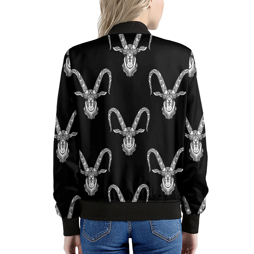 White And Black Capricorn Sign Print Women's Bomber Jacket