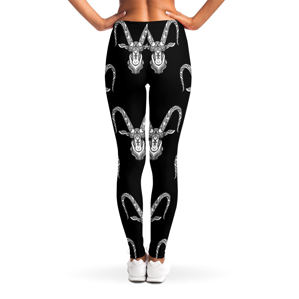 White And Black Capricorn Sign Print Women's Leggings