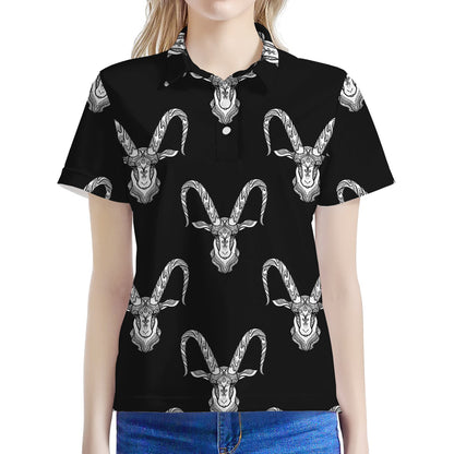 White And Black Capricorn Sign Print Women's Polo Shirt