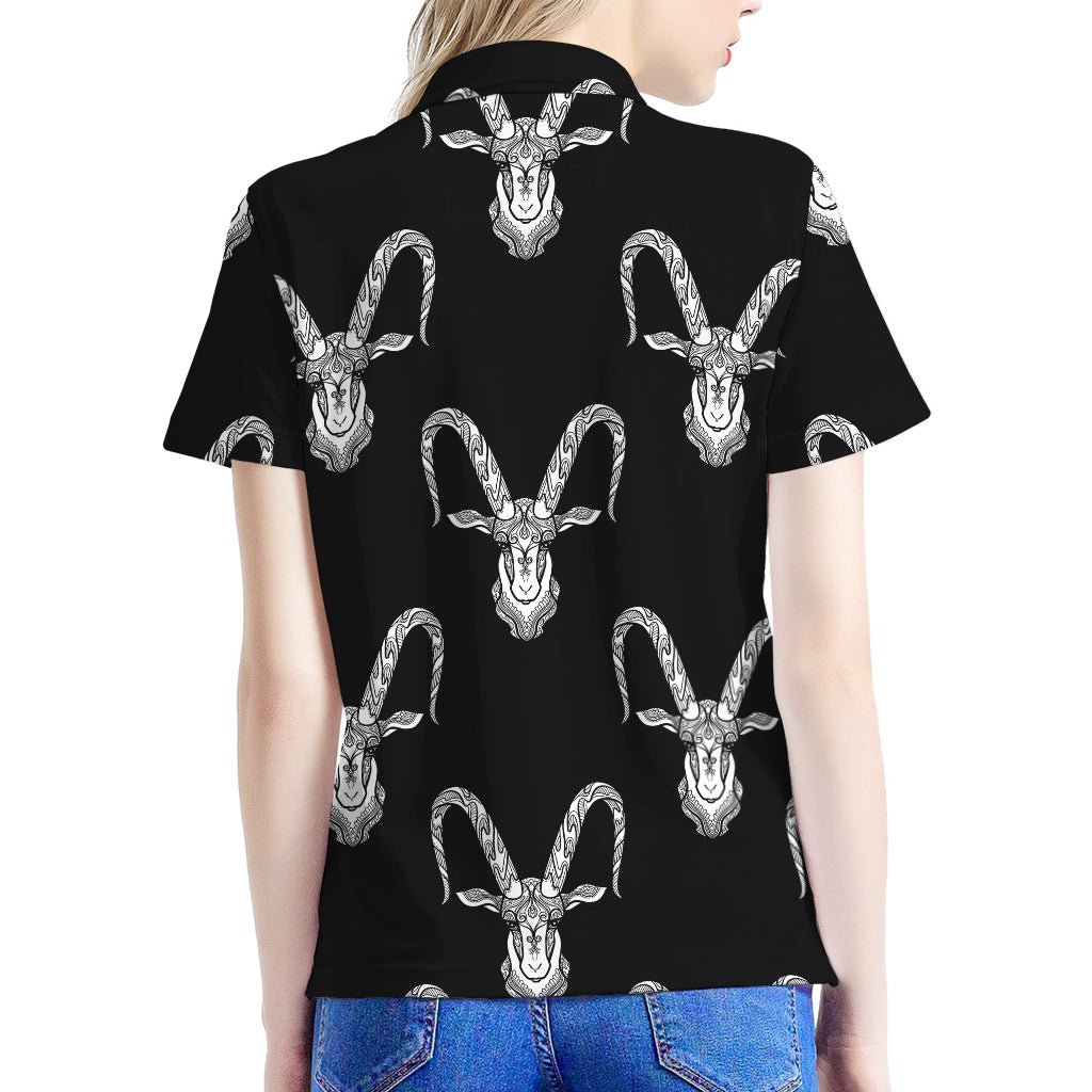 White And Black Capricorn Sign Print Women's Polo Shirt