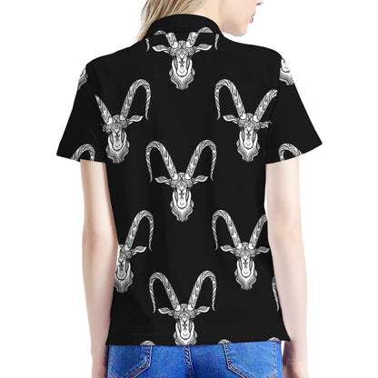 White And Black Capricorn Sign Print Women's Polo Shirt