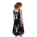 White And Black Capricorn Sign Print Women's Sleeveless Dress