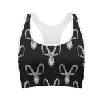 White And Black Capricorn Sign Print Women's Sports Bra