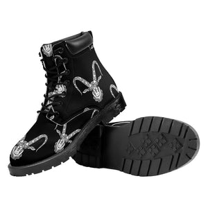 White And Black Capricorn Sign Print Work Boots