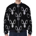 White And Black Capricorn Sign Print Zip Sleeve Bomber Jacket