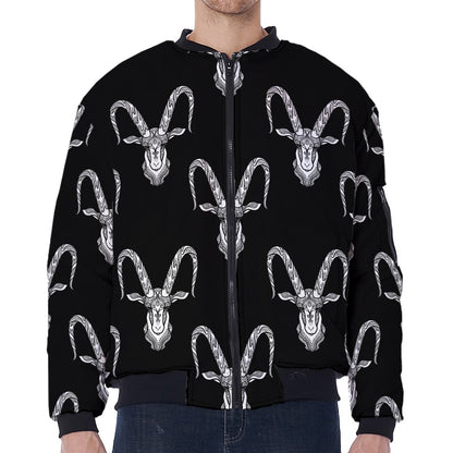 White And Black Capricorn Sign Print Zip Sleeve Bomber Jacket