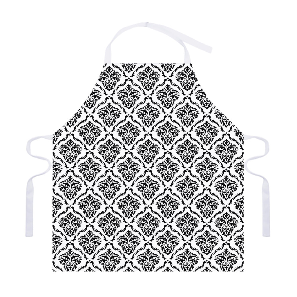 White And Black Damask Pattern Print Adjustable Apron