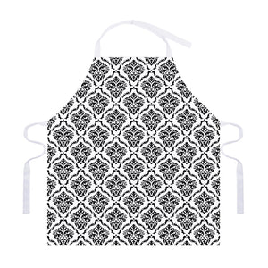 White And Black Damask Pattern Print Adjustable Apron