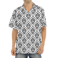 White And Black Damask Pattern Print Aloha Shirt