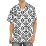 White And Black Damask Pattern Print Aloha Shirt