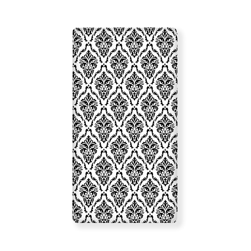 White And Black Damask Pattern Print Baby Crib Sheet