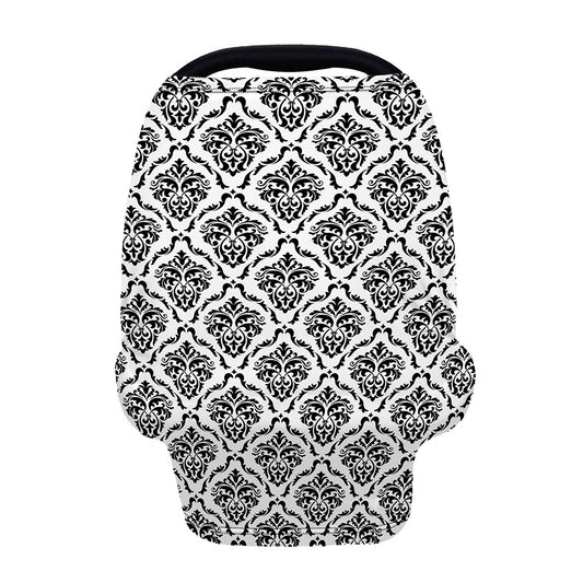 White And Black Damask Pattern Print Baby Seat Cover