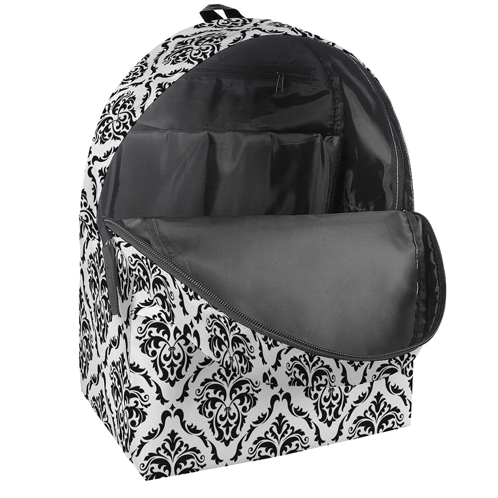 White And Black Damask Pattern Print Backpack