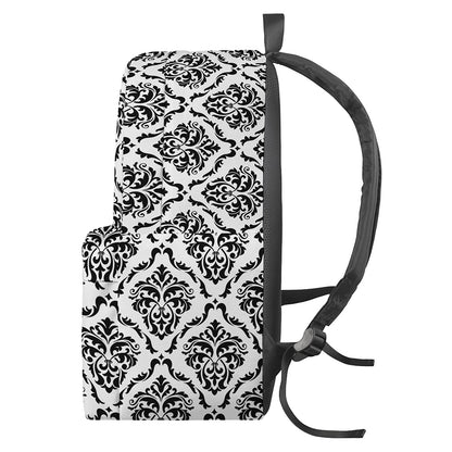 White And Black Damask Pattern Print Backpack