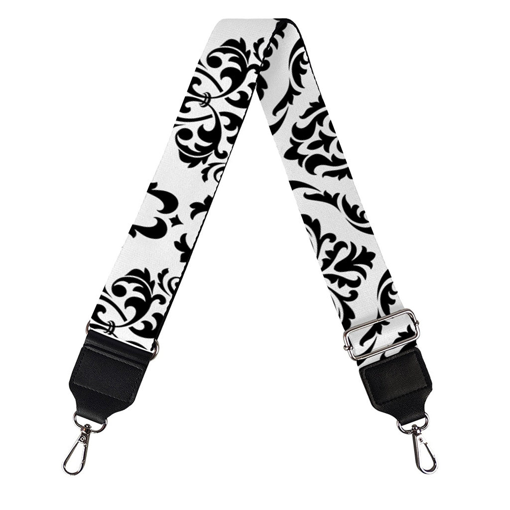 White And Black Damask Pattern Print Bag Strap