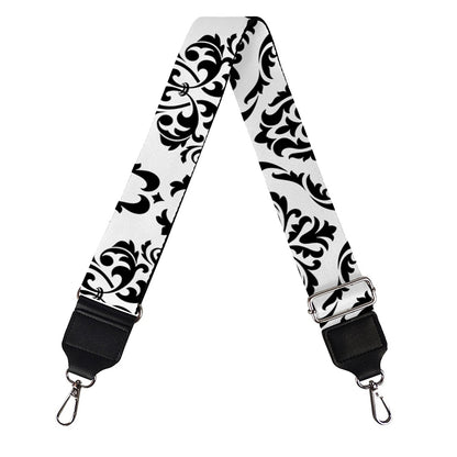 White And Black Damask Pattern Print Bag Strap