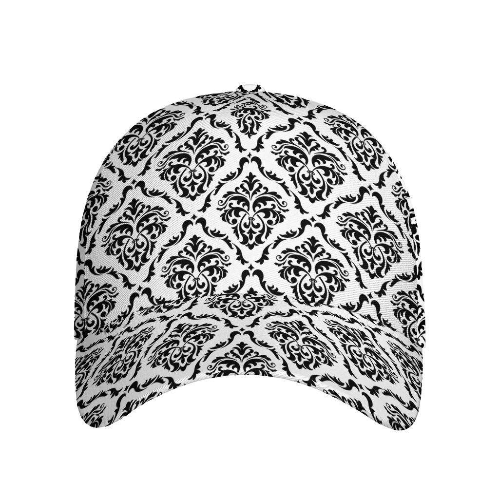 White And Black Damask Pattern Print Baseball Cap