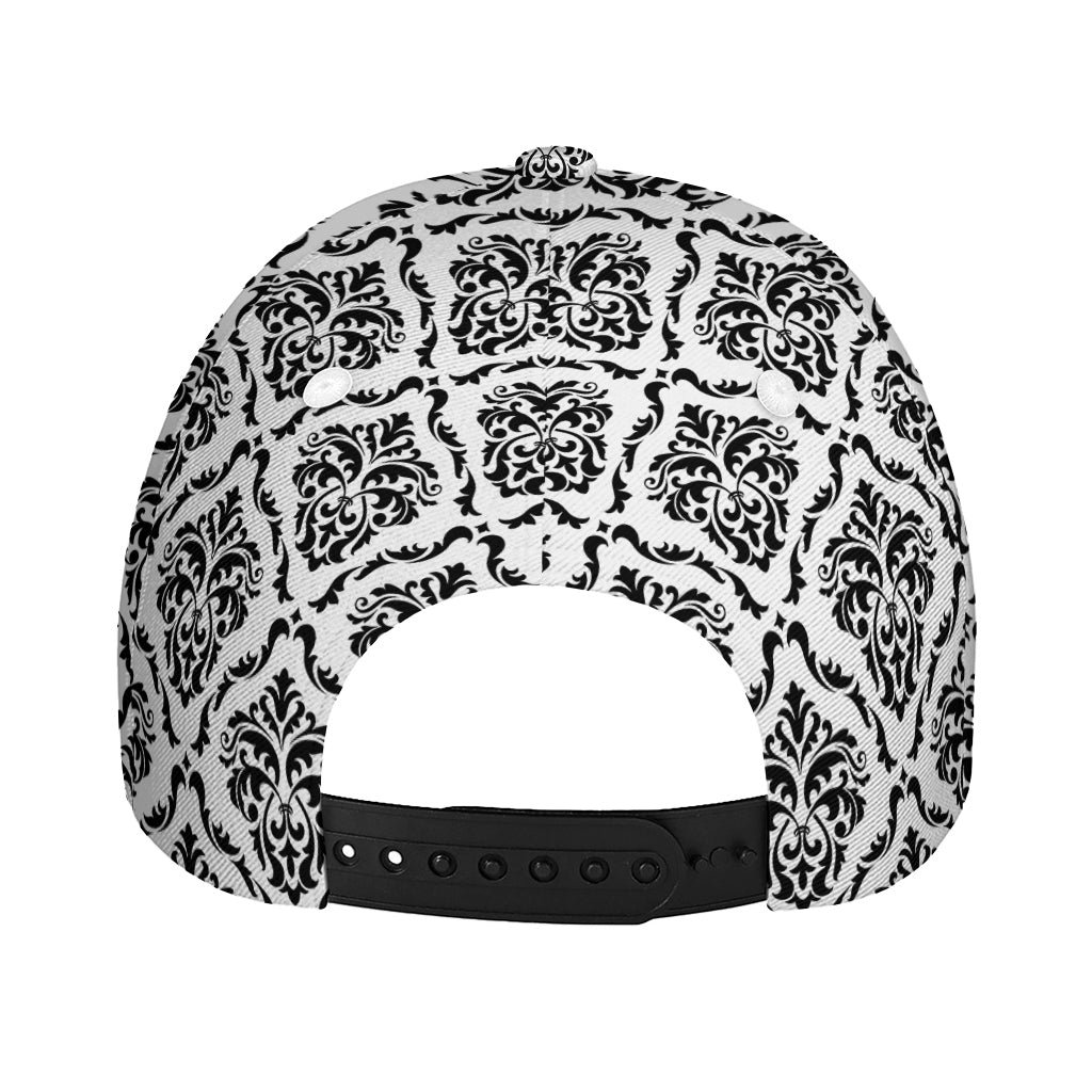 White And Black Damask Pattern Print Baseball Cap