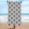 White And Black Damask Pattern Print Beach Towel